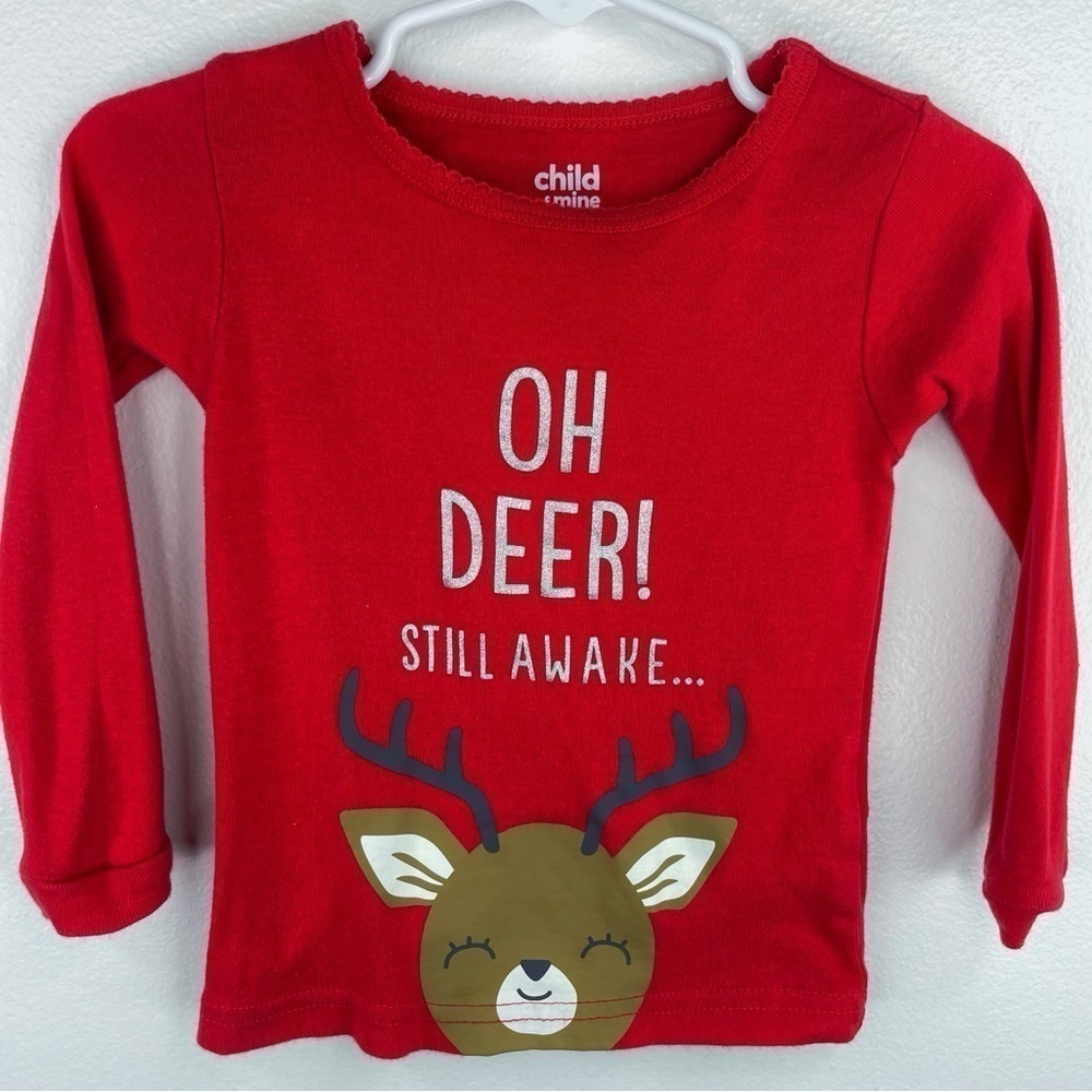 CARTER'S Girls Kids Red Holiday Catch Phrase w/ Reindeer Print Long Sleeve T 18M